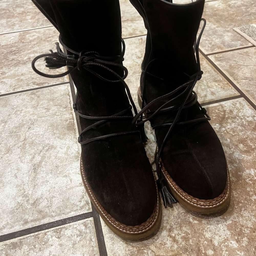 Paloma Barcelo Dark Brown Lace-Up Ankle Boots